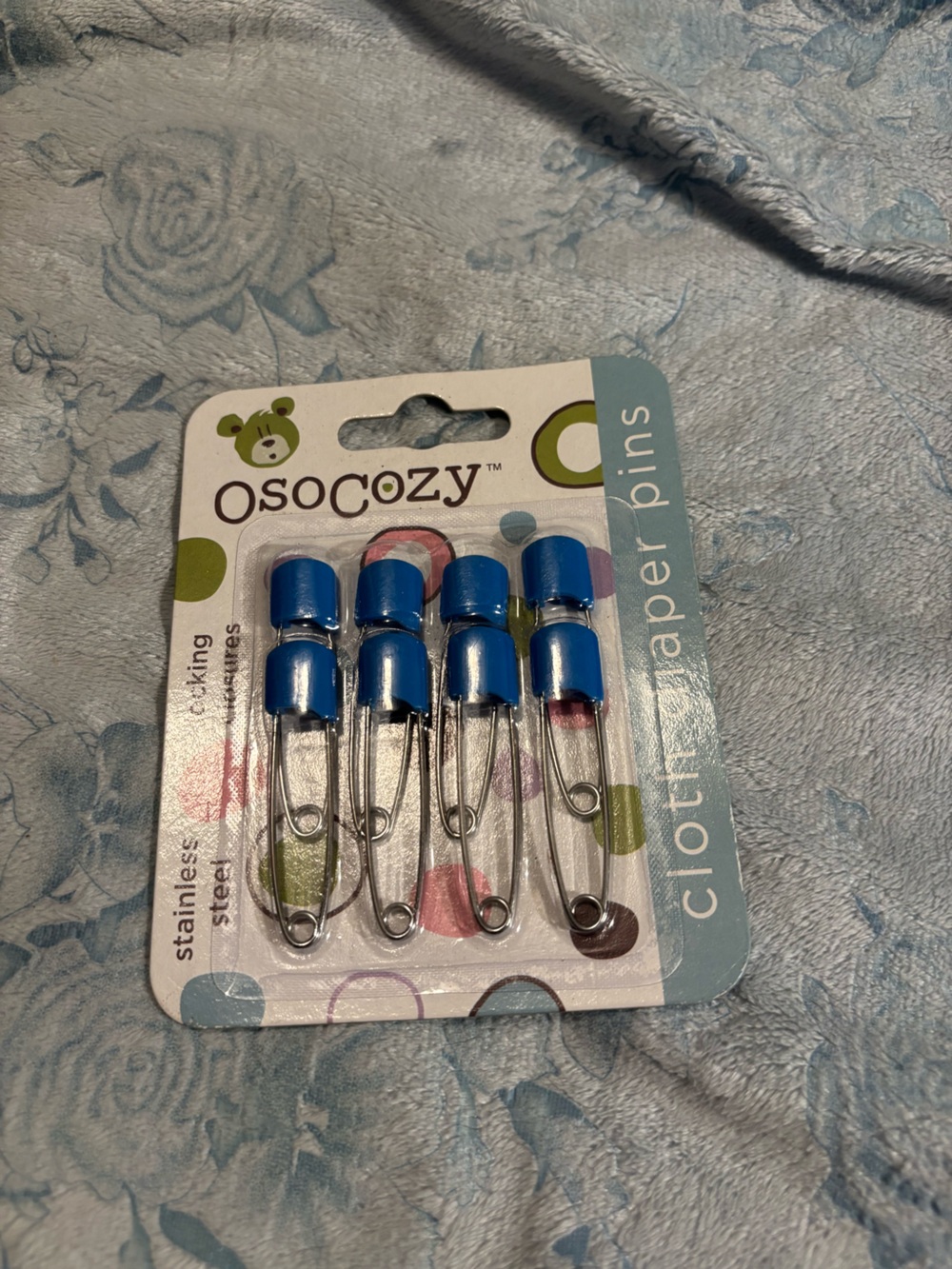 Blue Cloth Diaper Pins - Stainless Steel Safety Pins (6-Pack)